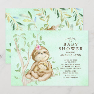 Sweet Baby Sloth Neutral Baby Shower Invitación