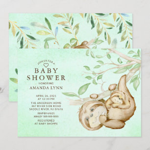 Sweet Baby Sloth Neutral Baby Shower Invitación