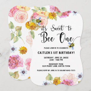 Sweet Bee 1er cumpleaños Invitación a Pastel Flora