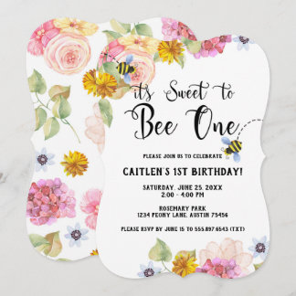 Sweet Bee 1er cumpleaños Invitación a Pastel Flora