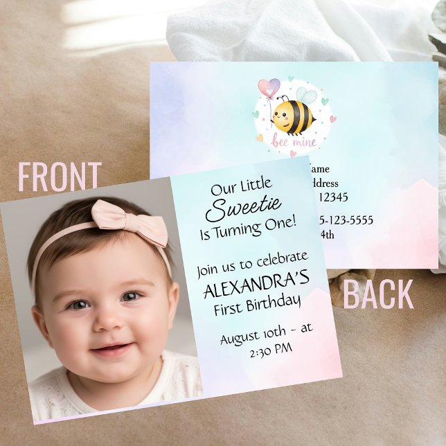 Sweet Bee First Birthday Personalized Invite (Subido por el creador)