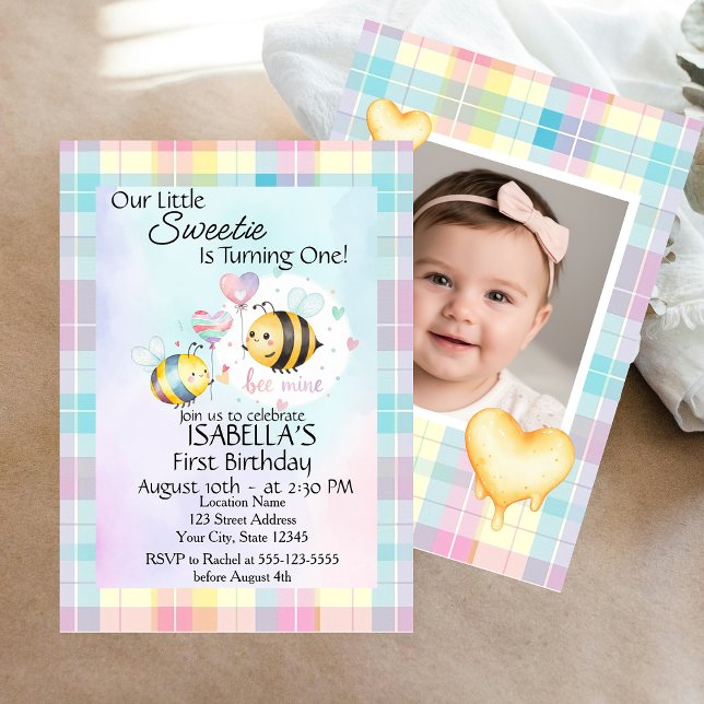 Sweet Bee First Birthday Personalized Invite (Subido por el creador)