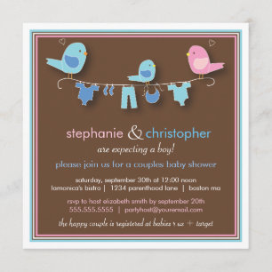 Sweet Bird Boy Couple Invitación Baby Shower