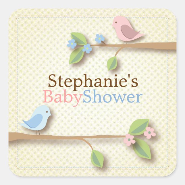 Sweet Birdie Twin Boy Chica Pegatina Baby Shower (Anverso)