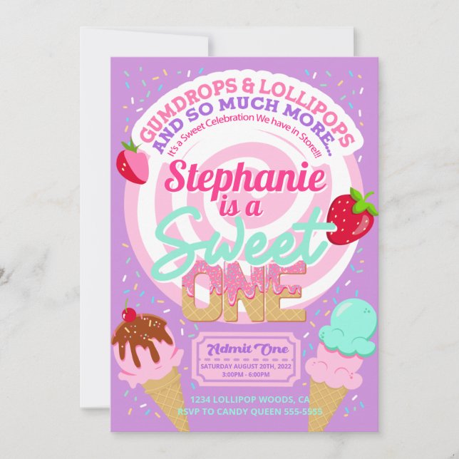 Sweet Candy Land Invitaciones a la fiesta de cumpl (Anverso)