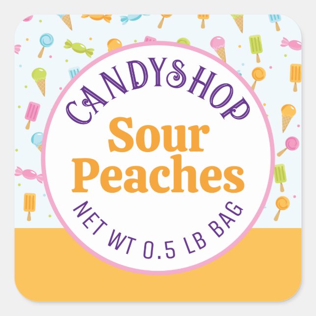 Sweet Candy Shop Ice Cream Naranja Pegatina Etique (Anverso)