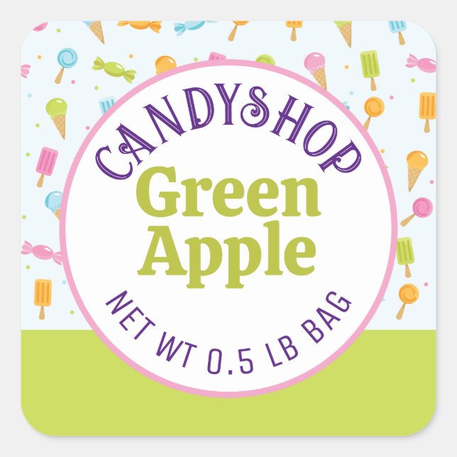 Sweet Candy Shop y Ice Cream Green Pegatina Label (Anverso)