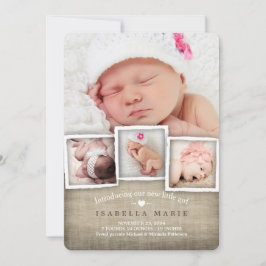 Sweet Country Burlap Baby Girl Anuncio de nacimien