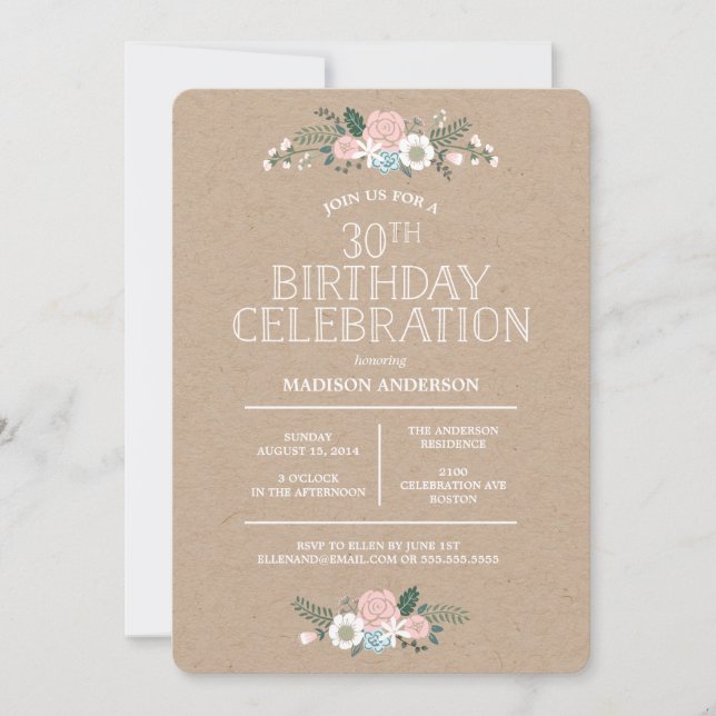 Sweet Floral Kraft | Invitación a la fiesta de cum (Anverso)