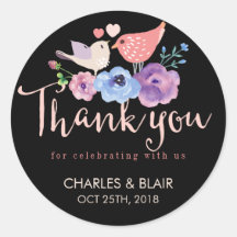 Sweet Heart Bird Flower Gracias Boda Pegatina