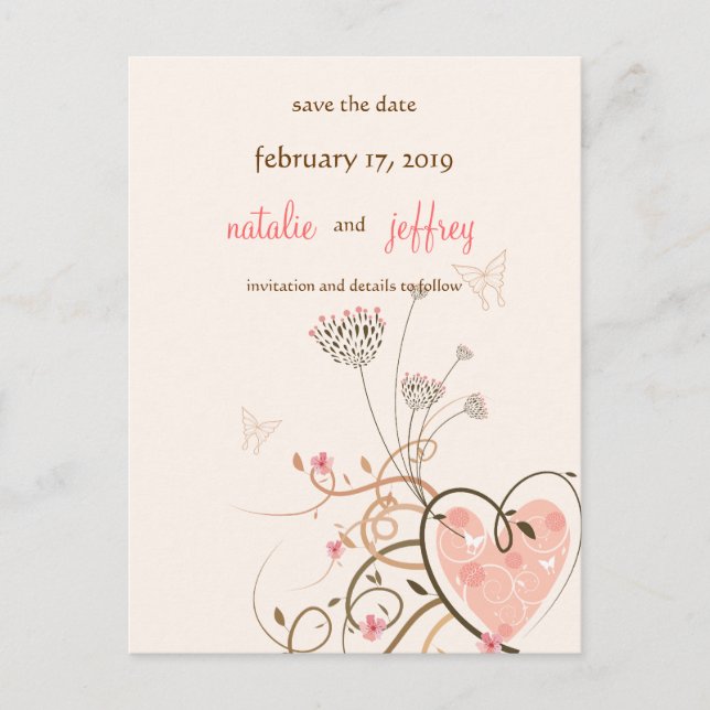Sweet Heart & Butterfly Swirls Guardar La Tarjeta  (Anverso)