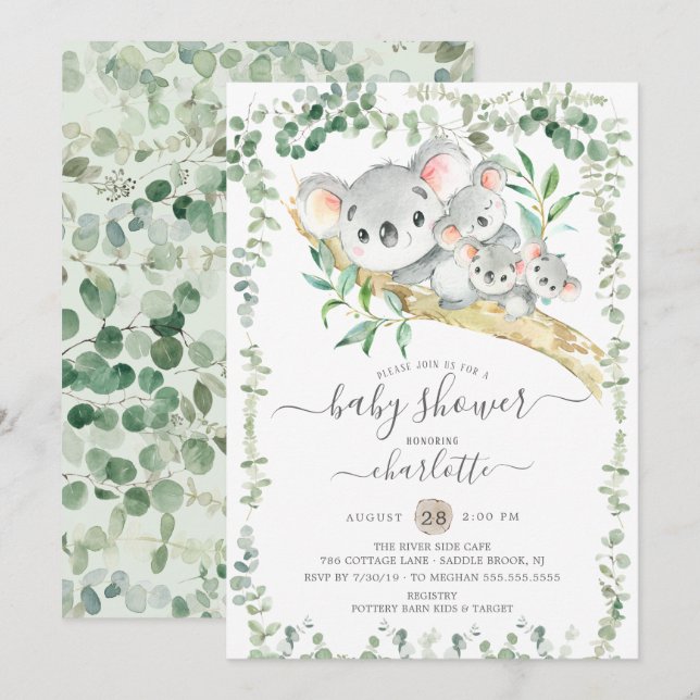 Sweet Koala Bears Triplets Invitación Baby Shower (Anverso / Reverso)