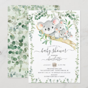 Sweet Koala Bears Triplets Invitación Baby Shower
