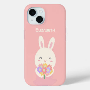 Sweet Little Bunny & Flowers Custom Name Pink