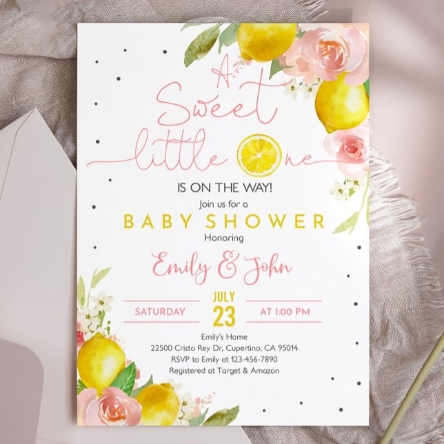 Sweet Little One Lemon Baby Shower Invitación Pink (Subido por el creador)
