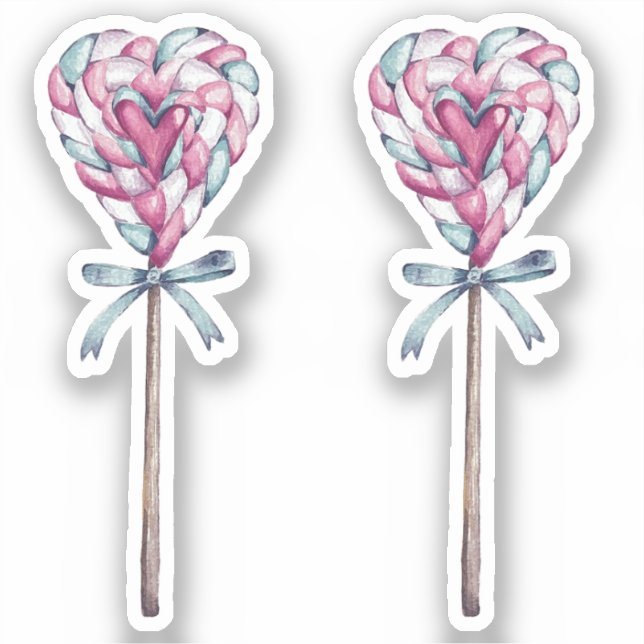 Sweet Love Heart Marshmallow Lollipop Pegatina (Anverso)