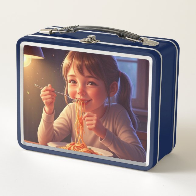 Sweet Modest Design – Jewish Girl Eating Pasta (Anverso)
