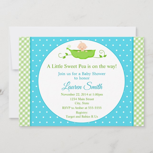 Sweet Pea Baby Shower Invitación Blue Boy Baby (Anverso)