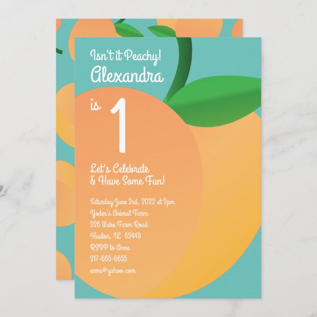 Sweet Peach First Birthday Cute Invitaciones (Anverso / Reverso)