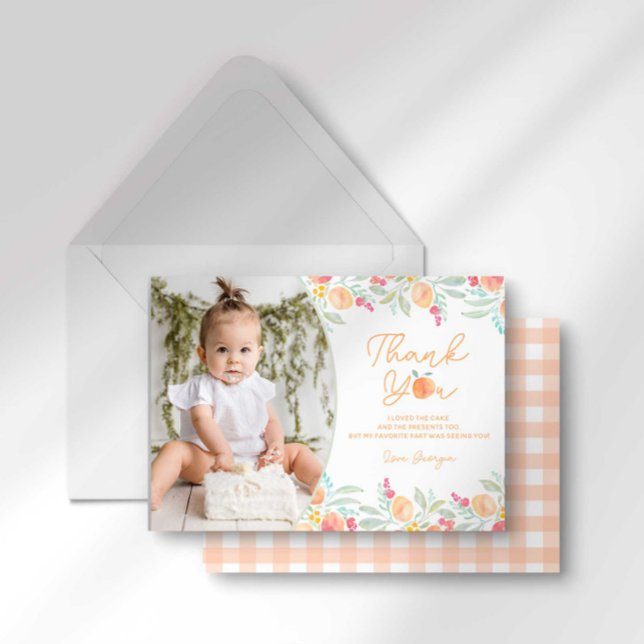 Sweet Peach First Birthday Tarjeta de agradecimien (Subido por el creador)