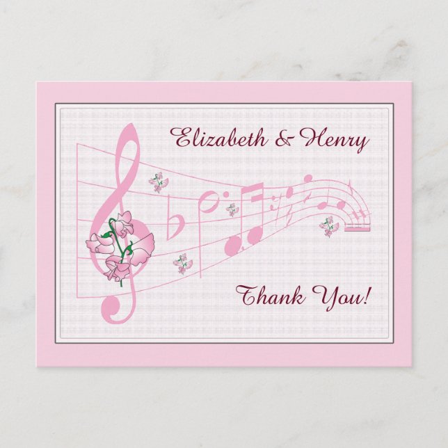 Sweet Peas & Music Boda Tarjeta de agradecimiento (Anverso)
