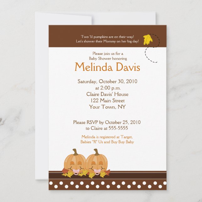 Sweet Pumpkins Mod Dot 5x7 Fall Invitación de Baby (Anverso)