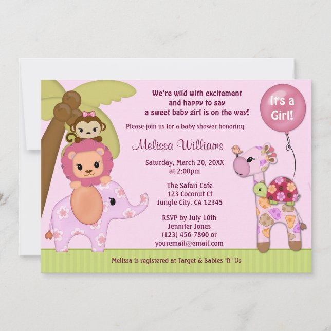 Sweet Safari chica de selva invitación Baby Shower (Anverso)