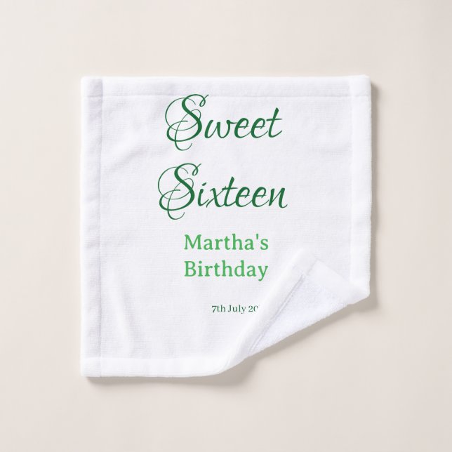 Sweet Sixteen green name date calligraphy boho ret (Toallita)