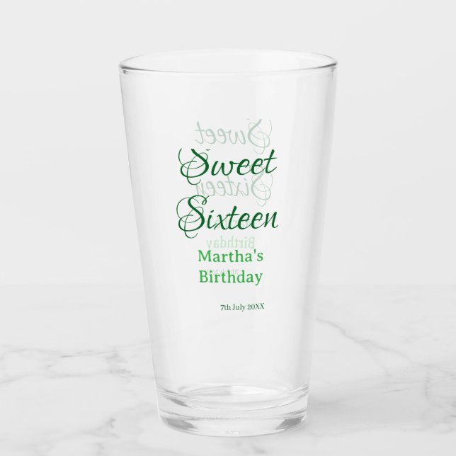Sweet Sixteen green name date calligraphy boho ret (Anverso)