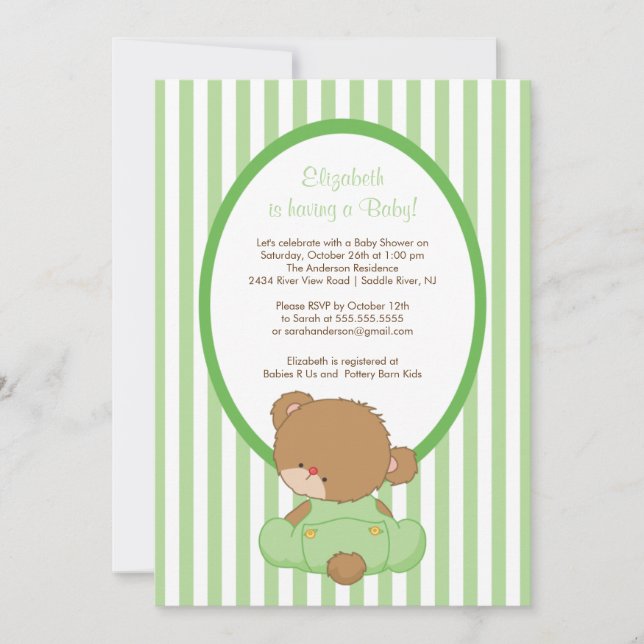 Sweet Teddy Bear Baby Shower Invitación Verde (Anverso)