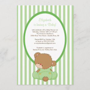 Sweet Teddy Bear Baby Shower Invitación Verde