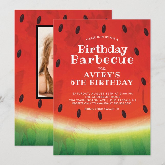 Sweet Watermelon FOTO Invitación al cumpleaños (Anverso / Reverso)