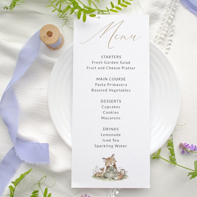 Sweet Woodland Fox Baby Shower Menu Card (Subido por el creador)