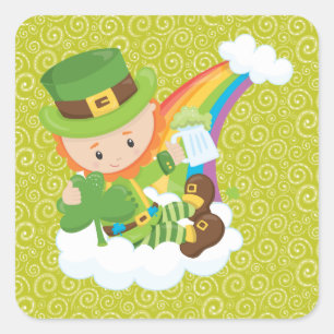 Swils Green Swirls Leprechaun y Rainbow Pegatina