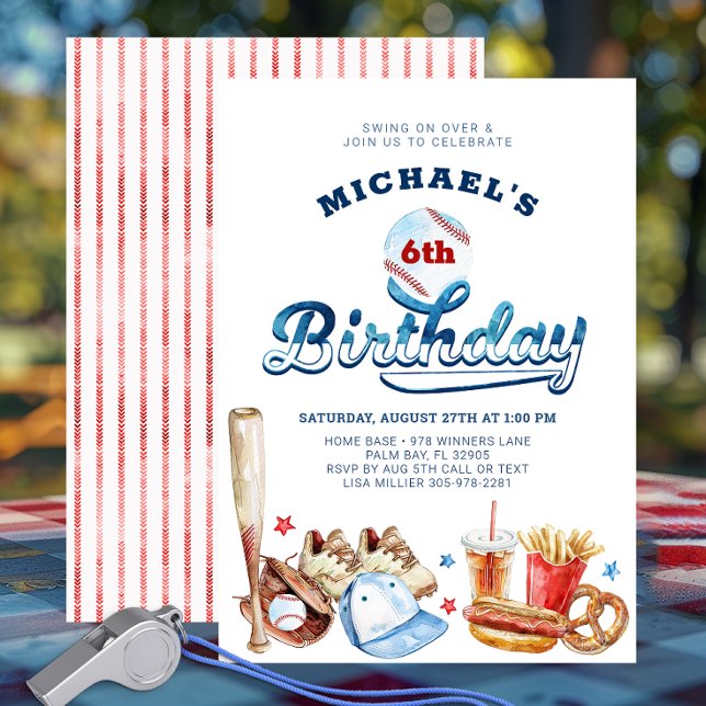 Swing On Over Baseball Birday Party Invitación (Watercolor Baseball Birthday Party Invitation)