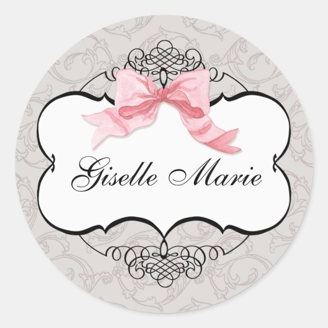 Swirl de Bow Damask en francés, sello Baby Shower  (Anverso)