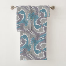 Swirling Hares 3 Baño Esmeralda Azul Toalla Set