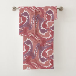 Swirling Hares 8 Baño rojo Toalla Set