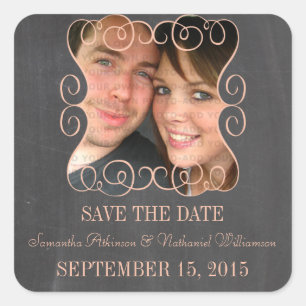 Swirls Chalkboard Photo Save the Date Pegatinas