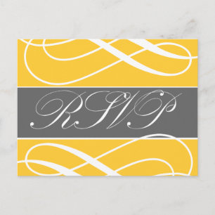 Swirls Wedding RSVP Postales Gris Amarillo