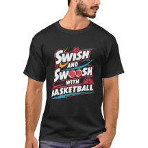 Swish y swoosh con baloncesto, camisetas deportiva