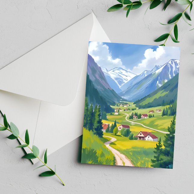 Swiss Alps Watercolor Mountains Painting Card (Subido por el creador)