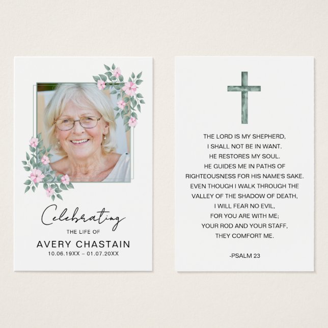 Sympathy Elegant Floral Photo Funeral Prayer Cards (Anverso y reverso)