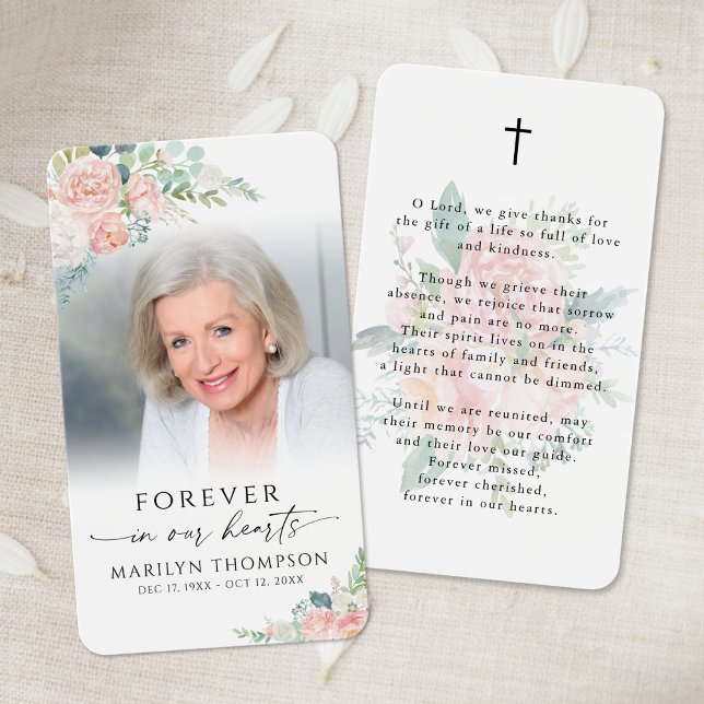 Sympathy Elegant Floral Photo Prayer Card (Subido por el creador)