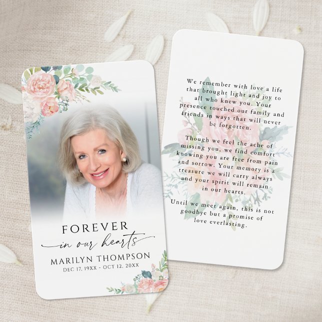 Sympathy Elegant Floral Photo Prayer Card (Subido por el creador)