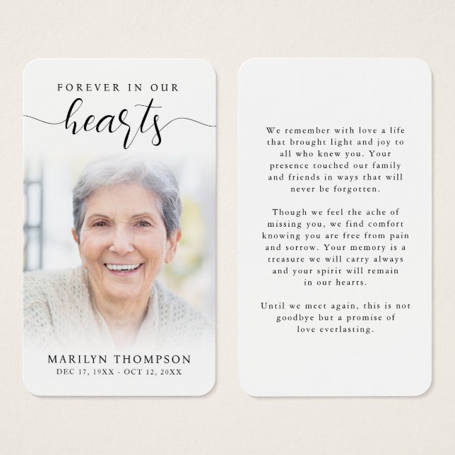 Sympathy Forever In Our Hearts Photo Prayer Card (Anverso y reverso)