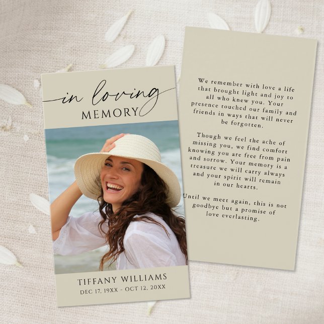 Sympathy Photo In Loving Memory Prayer Card (Subido por el creador)