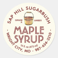 Syrup Maple Sap Bucket texto rojo en etiqueta de m