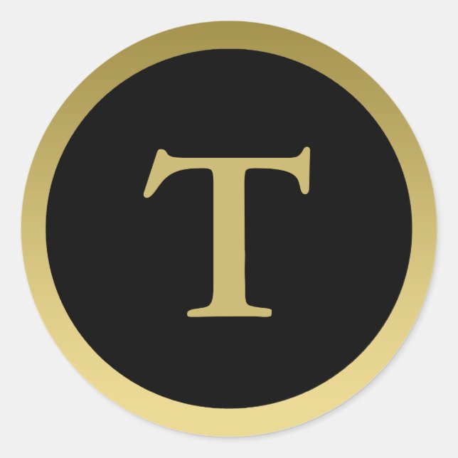 T : Monograma T Elegante Oro y Pegatina Negro (Anverso)
