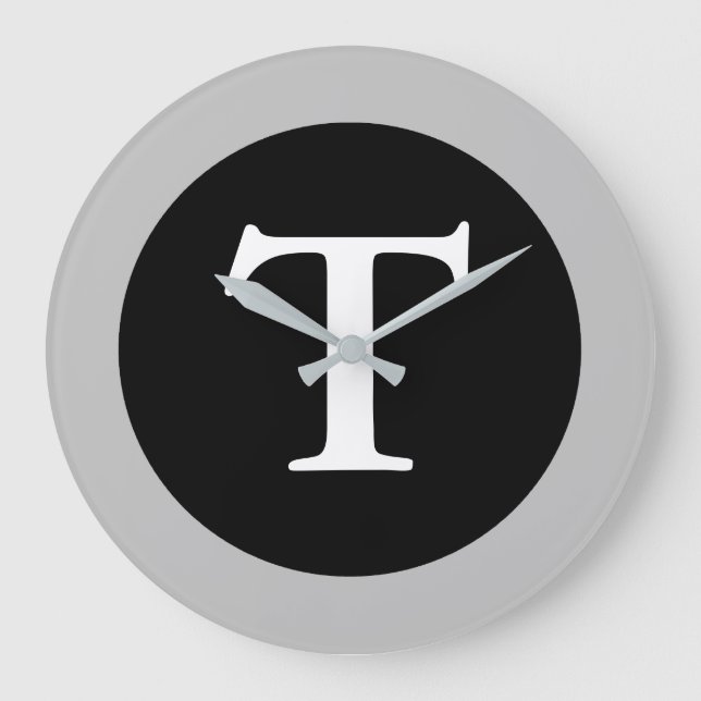 T :: Monograma T Gran Reloj De Pared Moderna (Anverso)
